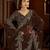 Beige color satin silk saree with maroon blouse heavy embroidered work