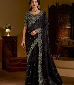 Choclate color satin silk saree with heavy embroidered work