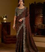 Green color satin silk saree with heavy embroidered work