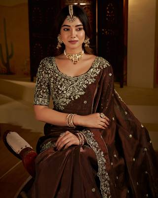 Green color satin silk saree with heavy embroidered work 3