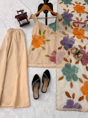 cream organza silk blend sequence work plazzo suit 5