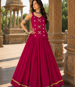 Rani Pink Pure Cotton Navratri Lehenga Choli with Kodi Mirror Work