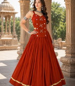 Orange Pure Cotton Navratri Lehenga Choli with Kodi Mirror Work