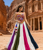 Multicolor Navratri Lehenga Choli Set with Kutchi Mirror Work Pan Blouse