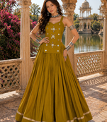 Mustard Pure Cotton Navratri Lehenga Choli with Kodi Mirror Work