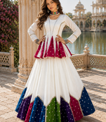White Navratri Special Designer Pure Cotton Kediyu Lehenga Set