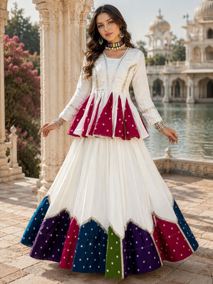 White Navratri Special Designer Pure Cotton Kediyu Lehenga Set 2