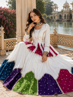 White Navratri Special Designer Pure Cotton Kediyu Lehenga Set 3