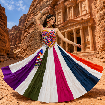 Multicolor Navratri Lehenga Choli Set with Kutchi Mirror Work Pan Blouse 4