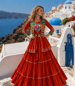 Orange Pure Cotton Gamthi Work Navratri Lehenga Choli with Koti