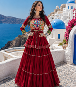 Maroon Pure Cotton Gamthi Work Navratri Lehenga Choli with Koti