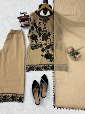 beige georgette thread with sequence plazzo suit 5