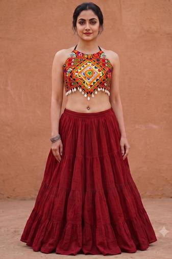 brown rayon plain lehenga choli