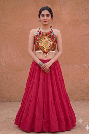 magenta rayon plain lehenga choli