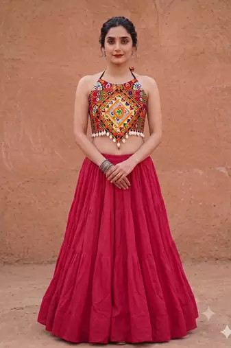 magenta rayon plain lehenga choli