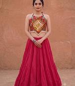 magenta rayon plain lehenga choli
