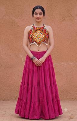 pink rayon plain lehenga choli 1