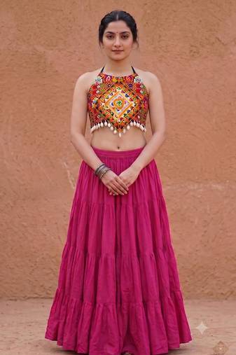 pink rayon plain lehenga choli