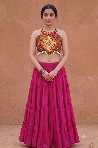 pink rayon plain lehenga choli