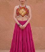 pink rayon plain lehenga choli