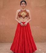 red rayon plain lehenga choli
