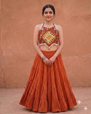 orange rayon plain lehenga choli 1