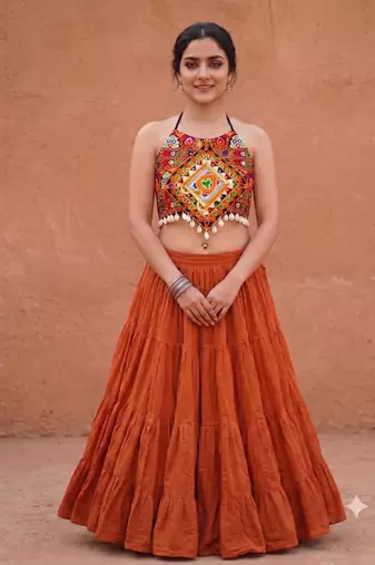 orange rayon plain lehenga choli
