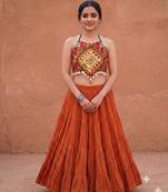 orange rayon plain lehenga choli