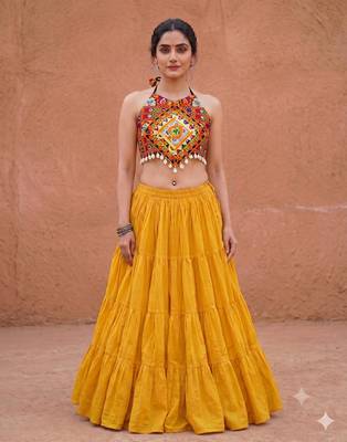yellow rayon plain lehenga choli 1