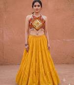 yellow rayon plain lehenga choli