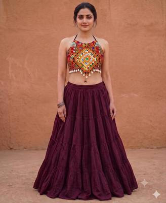 wine rayon plain lehenga choli 1