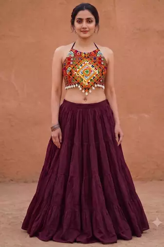 wine rayon plain lehenga choli