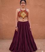 wine rayon plain lehenga choli