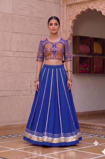 royal blue rayon plain lehenga choli