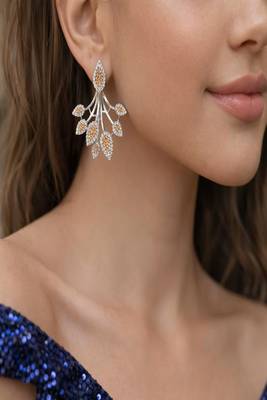 Orange Citrine Diamond Fan Studs | Silver Sunburst Ear  1