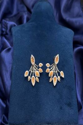 Orange Citrine Diamond Fan Studs | Silver Sunburst Ear  2
