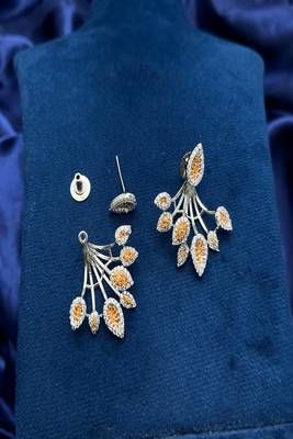 Orange Citrine Diamond Fan Studs | Silver Sunburst Ear  3