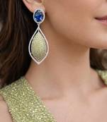 Royal Blue Sapphire Lemon Quartz Pavé Diamond Statement Drop Earrings