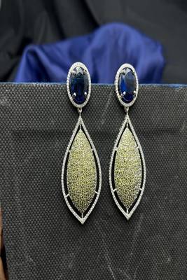 Royal Blue Sapphire Lemon Quartz Pavé Diamond Statement Drop Earrings 2