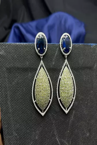 Royal Blue Sapphire Lemon Quartz Pavé Diamond Statement Drop Earrings