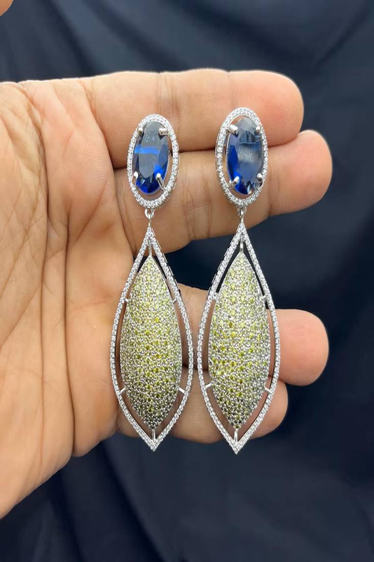 Royal Blue Sapphire Lemon Quartz Pavé Diamond Statement Drop Earrings