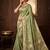 Light Parrot Green Color Kasmiri Motif Jungal Flowers Jaal Weaving With Naylon Viscose Kasmiri Pasmina Silk Saree