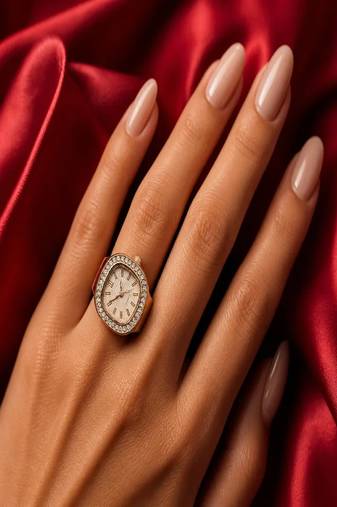 Gold CZ Diamond Encrusted Watch Ring: Elegant Quartz Statement Jewelry