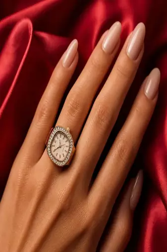 Gold CZ Diamond Encrusted Watch Ring: Elegant Quartz Statement Jewelry