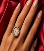 Gold CZ Diamond Encrusted Watch Ring: Elegant Quartz Statement Jewelry