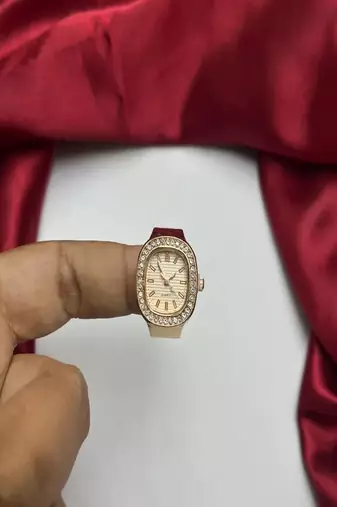 Gold CZ Diamond Encrusted Watch Ring: Elegant Quartz Statement Jewelry