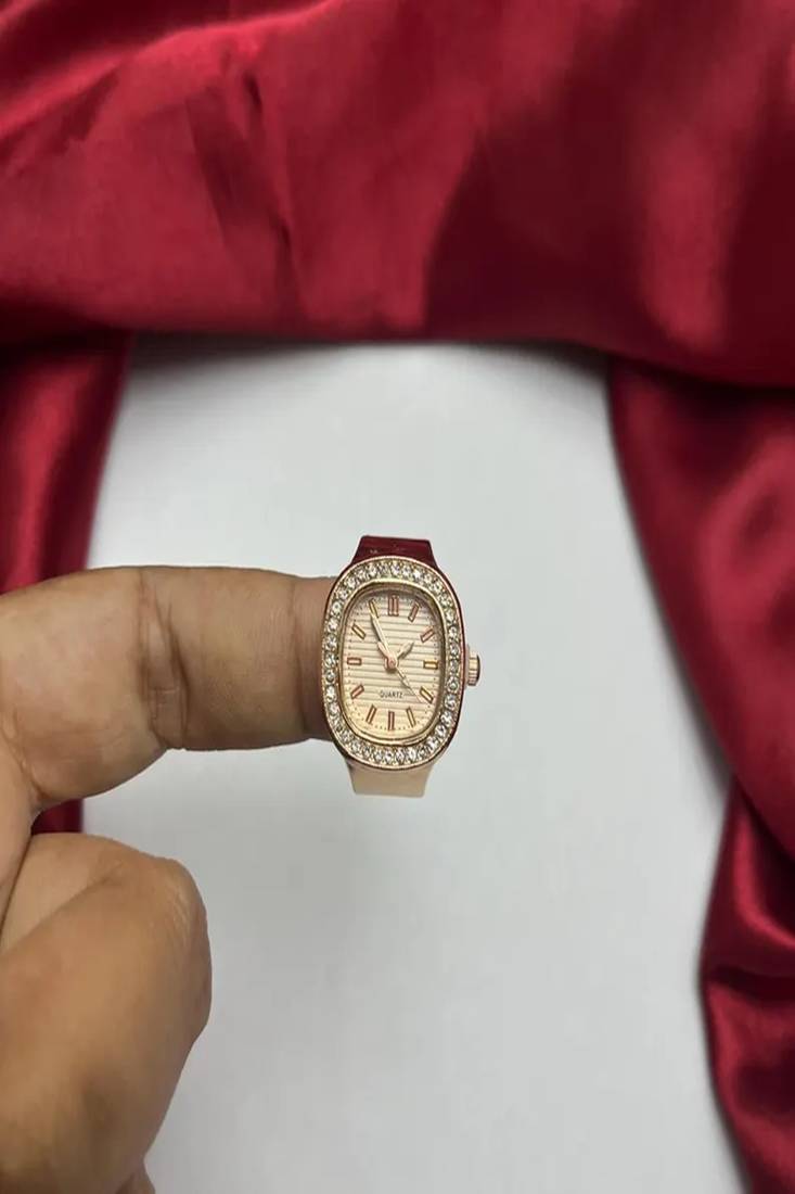 Gold CZ Diamond Encrusted Watch Ring: Elegant Quartz Statement Jewelry