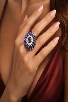 Vintage Amethyst Flower Cluster Ring, Sterling Silver Art Deco Statement Ring 1
