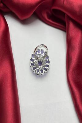 Vintage Amethyst Flower Cluster Ring, Sterling Silver Art Deco Statement Ring 2