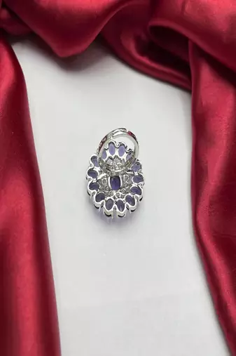 Vintage Amethyst Flower Cluster Ring, Sterling Silver Art Deco Statement Ring
